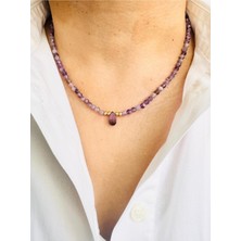 Devi Fashion Ametist Doğal Taş Damla Kolye 45 cm
