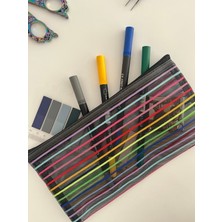 Kağıt Gemi Dükkan Neon Çizgili A6 Boy Tek Bölme Fermuarlı Organizer Dosya Çantası (23*12CM)/TOPARLAYICI