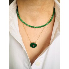 Devi Fashion Akik Doğal Taş Çelik Zincir Kombin Kolye 45 cm