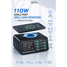 Neffo 110W Çoklu Bağlantı Noktalı Akıllı Şarj Istasyonu + Kablosuz Şarj Cihazı AC100-240V