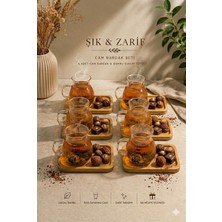 Morponi 6’lı Cam Çay ve Kahve Fincanı Bambu Altlıklı Sunum Seti 150 ml