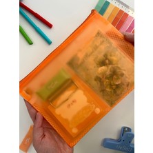 Kağıt Gemi Dükkan Turuncu Yarı Şeffaf Küçük Boy Çift Bölme Fermuarlı Organizer Dosya Çantası (23*16.5cm)/toparlayıcı
