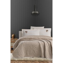 Beğenal Valeria Premium Bej Renkli Çiçek Çift Kişilik Yatak Örtüsü (Yastık Kılıflı) (240X260CM)