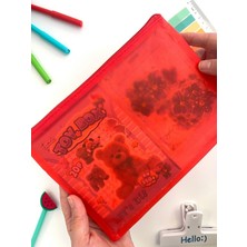Kağıt Gemi Dükkan Kırmızı Yarı Şeffaf Küçük Boy Çift Bölme Fermuarlı Organizer Dosya Çantası (23*16.5cm)/toparlayıcı