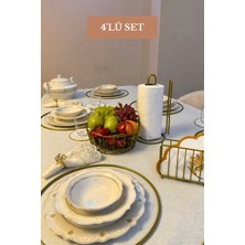 Edora Home 4’lü Set Mat Gold 6'lı Supla Kafes Peçetelik Dik Kağıt Havluluk Ayraçlı Oval Köşeli Meyve Sepeti Mutfak Seti