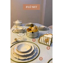 Edora Home 3’lü Set Mat Gold 6'lı Supla Kafes Peçetelik Yuvarlak Ekmek Sepeti Mutfak Seti