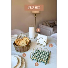 Edora Home 4’lü Set Mat Gold Kare Peçetelik Üçgen Peçetelik Dik Kağıt Havluluk Ayraçlı Oval Köşeli Ekmek Sepeti Bej Mutfak Seti
