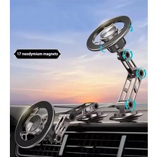 The Wlue Magsafe Uyumlu Full Metal 360° Araç Içi Telefon Tutucu / Mekanik Kol / Mıknatıslı / Katlanabilir