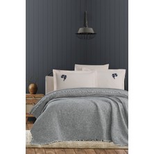 Beğenal Valeria Premium Gri Renkli Çiçek Çift Kişilik Yatak Örtüsü (Yastık Kılıflı) (240X260CM)