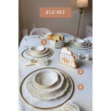 Edora Home 3’lü Set Parlak Altın 6'lı Supla Kafes Peçetelik Yuvarlak Ekmek Sepeti Mutfak Seti