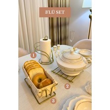 Edora Home 3’lü Set Mat Gold Dikdörtgen Ekmek Sepeti Nihale Kuğu Peçetelik Mutfak Seti