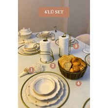Edora Home 4’lü Set Mat Gold 6'lı Supla Kuğu Peçetelik Dik Kağıt Havluluk Ayraçlı Oval Köşeli Ekmek Sepeti Bej Mutfak Seti