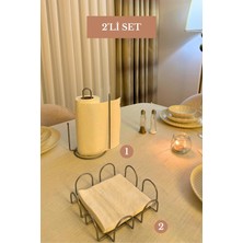 Edora Home 2’li Set Mat Gümüş Kare Peçetelik Dik Kağıt Havluluk Ayraçlı Mutfak Seti