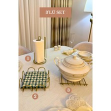 Edora Home 3’lü Set Mat Gold Kare Peçetelik Dik Kağıt Havluluk Ayraçlı Nihale Mutfak Seti