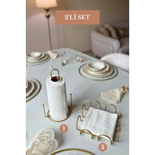 Edora Home 2’li Set Mat Gold Kare Peçetelik Dik Kağıt Havluluk Misketli Mutfak Seti