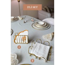 Edora Home 2’li Set Mat Gold Kare Peçetelik Kafes Peçetelik Mutfak Seti