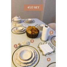 Edora Home 4’lü Set Mat Gold 6'lı Supla Kare Peçetelik Dik Kağıt Havluluk Misketli Oval Köşeli Ekmek Sepeti Bej Mutfak Seti