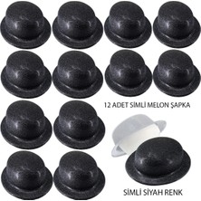 Uravas Store Siyah Renk Simli Melon Yuvarlak Parti Şapkası 12 Adet