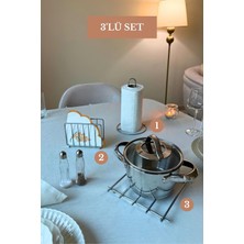 Edora Home 3’lü Set Mat Gümüş Nihale Kafes Peçetelik Dik Kağıt Havluluk Mutfak Seti