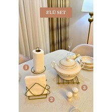 Edora Home 3’lü Set Mat Gold Üçgen Peçetelik Dik Kağıt Havluluk Nihale Mutfak Seti