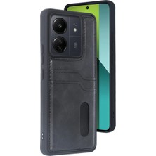 Magicool Xiaomi Redmi 13C Kılıf Sara Kartvizitli Deri Kılıf - Siyah