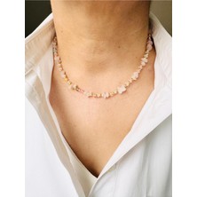 Devi Fashion Pembe Kuvars Doğal Taş Yazlık Kolye 43 cm