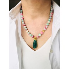Devi Fashion Yeşil Doğal Taş Kolye 50 cm