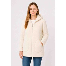Sweet's Collection Kadın Uzun Tunik Ceket Welsoft Peluş Regular Kalıp Kapüşonlu Cepli