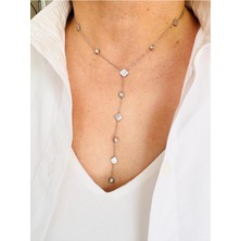 Devi Fashion Çelik Yonca Silver Y Kolye 42 cm