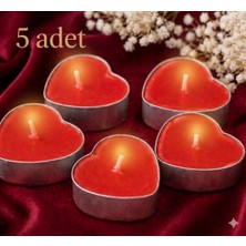 Çavuş E-Ticaret Tealight Mum 5 Adet Kalp Kırmızı Yuvarlak Kırmızı Dekoratif Kırmızı Mum