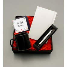 As Gift Beyaz Defter & Siyah Kupa & Beyaz Roller Kalem Hediye Seti