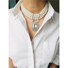 Devi Fashion Choker  Çoklu Silver Kristal Uçlu Inci Kolye