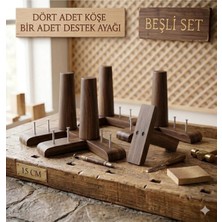 Legora Wood Design 1. Sınıf Gürgen Ağacı Koyu Ceviz Mobilya Kanepe Koltuk Tv Ünitesi Mobilya Ayakları 5’li Set Köşe Ayak ve Destek Ayağı 15 cm Robot Süpürge Uyumlu