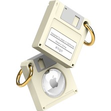 Elago Airtag - Floppy Disket Düşmeye Karşı Dayanıklı Premium Silikon Tasarım Kancalı Kılıf Klasik Krem