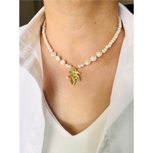 Devi Fashion Yaprak Uçlu Inci Kolye 45 cm