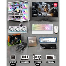 Efs Ryzen 7 5700X 16GB Ddr4 Ram 1tb Nvme 5060 Ekran Kartlı 360MM Sıvı Soğutmalı 27 Inç Monitörlü Klavyeli Gaming Pc
