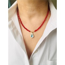 Devi Fashion Doğal Taş Turkuaz Damla Uçlu Kolye