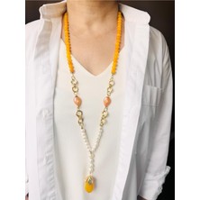 Devi Fashion Uzun Doğal Taş ve Gerçek Inci Tasarım Kolye 88 cm