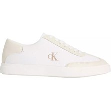 Calvin Klein Kadın Deri ve Kumaş Karışımlı Ck Logo Detaylı Düşük Bilekli Beyaz Sneaker HW0HW03145-0HT