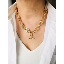 Devi Fashion Iki Çeşit Kullanılan Büyük Zincir Kolye 50 cm