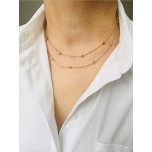 Devi Fashion Çelik Küp Detay Ikili  Zincir Kolye