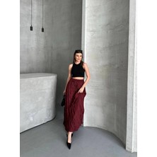 Trendparis Piliseli Mikro Saten Kırışık Model Maxi Boy Etek