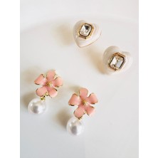 Devi Fashion Çiçek Kalp 2’li Gold Küpe Set