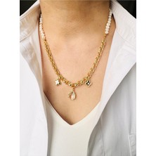 Devi Fashion Gerçek Inci Çoklu Damla  Kolye 50 cm