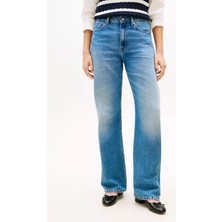 Tommy Hilfiger Kadın Rahat Kalıp Geniş Paçalı Pamuklu Denim Mavi Jeans WW0WW50621-1A7