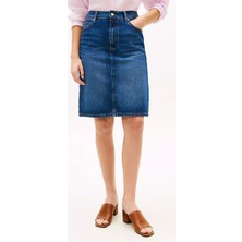 Tommy Hilfiger Kadın Denim Kumaş Düz Cepli Kısa Boy Mavi Etek WW0WW49669-1BJ