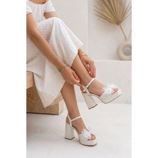 Stilbagshoes Francesca Tül Fiyonk Detyalı Kadın Abiye Ayakkabı Sedef
