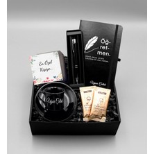 As Gift Öğretmenler Gününe Özel Tasarımlı Isim Soy Isimli Siyah Defter & Kişiye Özel Siyah Fincan & Siyah Roller Kalem & Mehmet Efendi Türk Kahvesi Hediye Seti