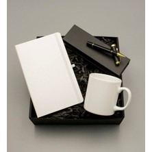 As Gift Beyaz Defter & Beyaz Kupa & Kutusuyla Siyah Roller Kalem Hediye Seti