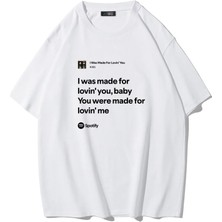 Brz Collection Unisex Oversize Kiss - I Was Made For Lovin' You T-Shirt (Beyaz)